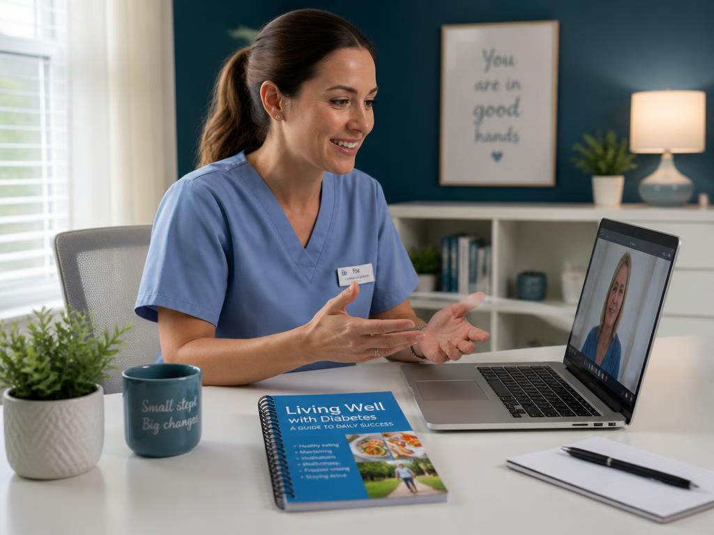 Certified diabetes educator meeting with a patient online